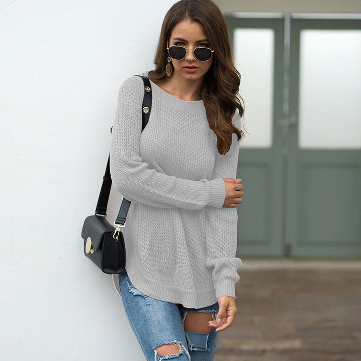 Womens Long Sleeve Sweater With High Slit At Hem Image 3