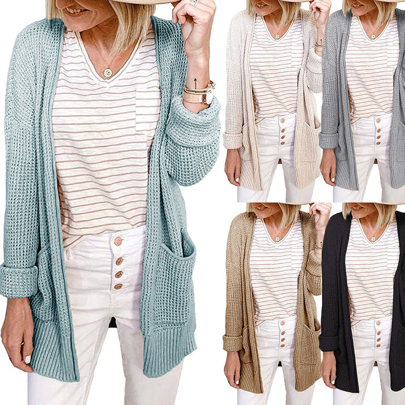 Womens Check Pocket Knitted Cardigan Jacket Image 1