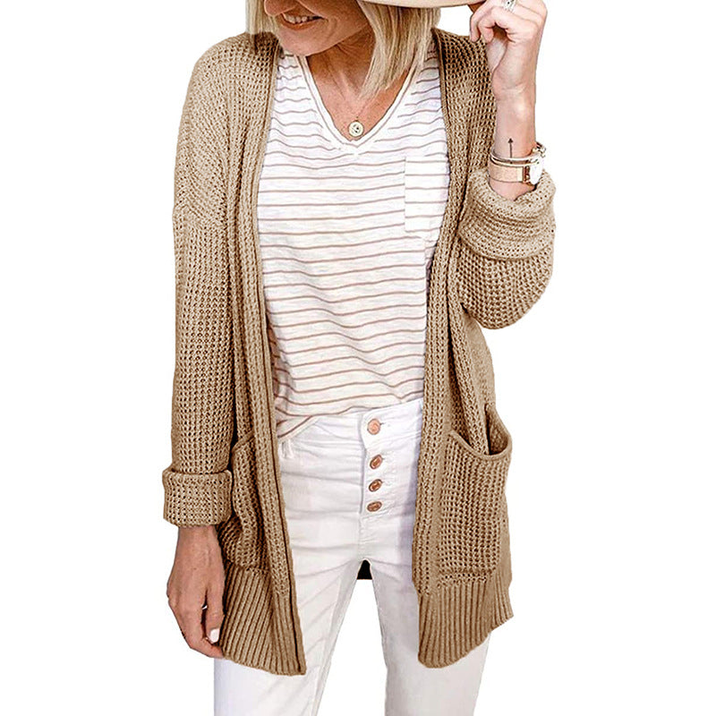 Womens Check Pocket Knitted Cardigan Jacket Image 3