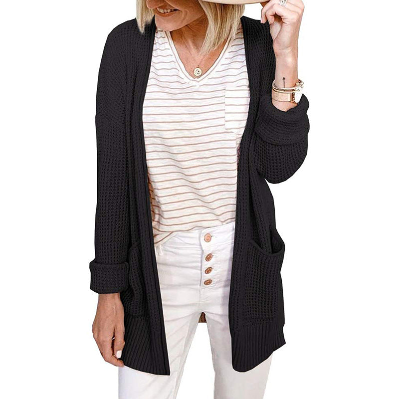 Womens Check Pocket Knitted Cardigan Jacket Image 1