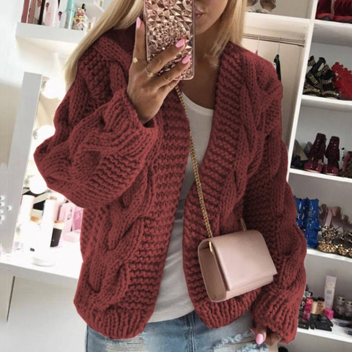 Womens Thick Line Twist Knit Cardigan Image 1