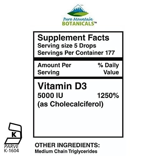 Liquid Vitamin D Drops - Unflavored Kosher D3 Liquid Drops in MCT Oil - 5000IU per serving - 1oz Bottle Image 3