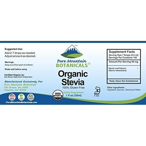 Organic Liquid Stevia Sweetener Alcohol Free and Kosher Sugar Substitute - 1oz Glass Bottle Image 2