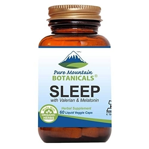 Natural Sleep Aid - Org. Valerian Chamomile Passion Flower Skullcap Melatonin Hops - 60 Vegetarian Caps - Herbal and Image 1