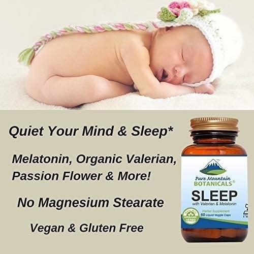 Natural Sleep Aid - Org. Valerian Chamomile Passion Flower Skullcap Melatonin Hops - 60 Vegetarian Caps - Herbal and Image 2