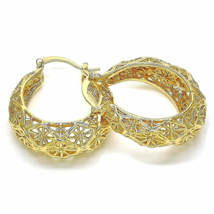 18K Gold Filled High Polish Finsh  Diamond Cut Fancy Filigree Hoop Earrings Textured Gold Hoop Earrings Image 1