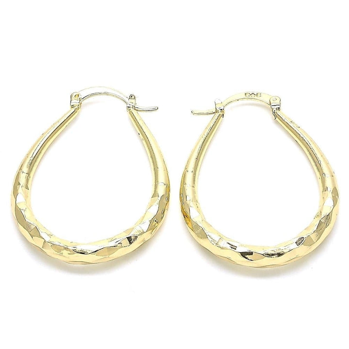 18K Gold Filled High Polish Finsh Textured Yellow Gold Oval Hoop Earrings Image 1