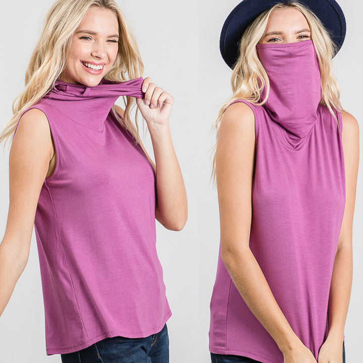 Sleeveless Convertible Cowl Neck Mask Top (Made in USA) Image 3