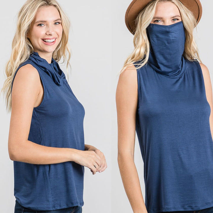 Sleeveless Convertible Cowl Neck Mask Top (Made in USA) Image 4