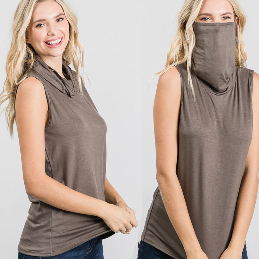 Sleeveless Convertible Cowl Neck Mask Top (Made in USA) Image 1