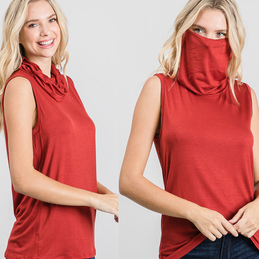 Sleeveless Convertible Cowl Neck Mask Top (Made in USA) Image 1