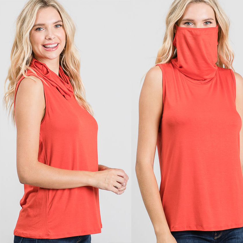 Sleeveless Convertible Cowl Neck Mask Top (Made in USA) Image 1