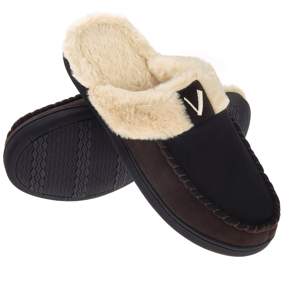 VONMAY Mens Memory Foam Slippers Moccasin Slip-on Scuff House Shoes Fuzzy Faux faux Indoor Outdoor Winter Warm Image 1