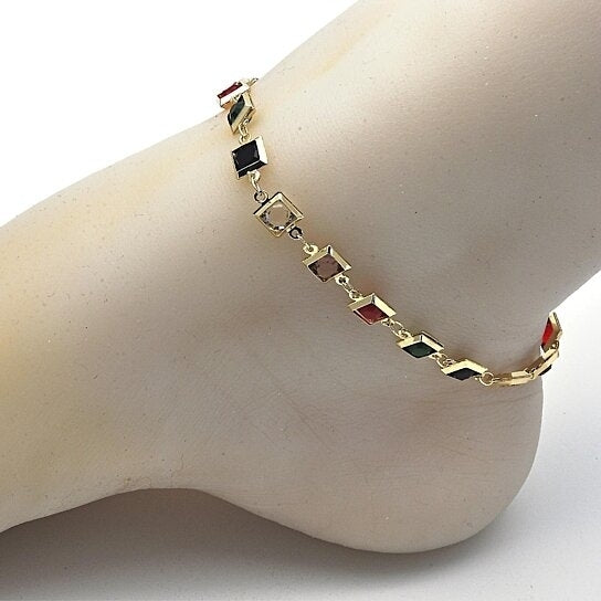 Gold Filled Dark Block Crystal Anklet Image 2