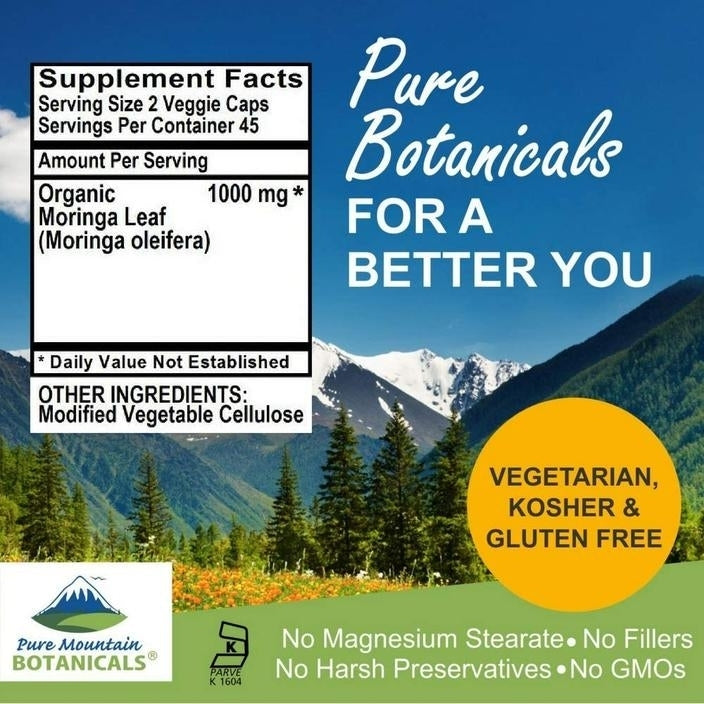 Moringa Capsules - Kosher Vegan Formula - 1000mg Organic Moringa - Natural Superfood/Antioxidant - 90 Ct. w/ Organic Image 2