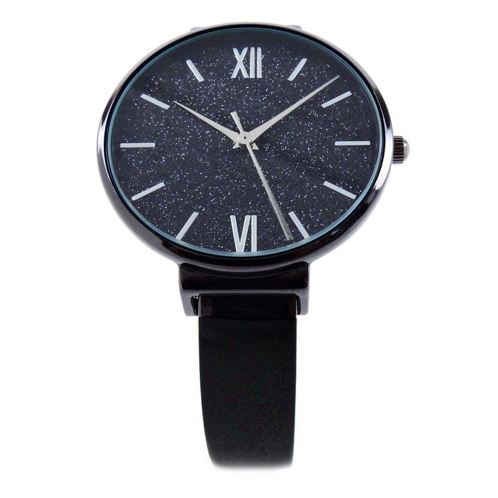 Black Round Face Glittered Dial Fashion Womens Bangle Cuff Watch Image 3