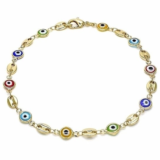 18K Womens Gold Filled Mariner Marina- Multi-Color Lobster Clasp Ankle Bracelet 10 Inch Image 1