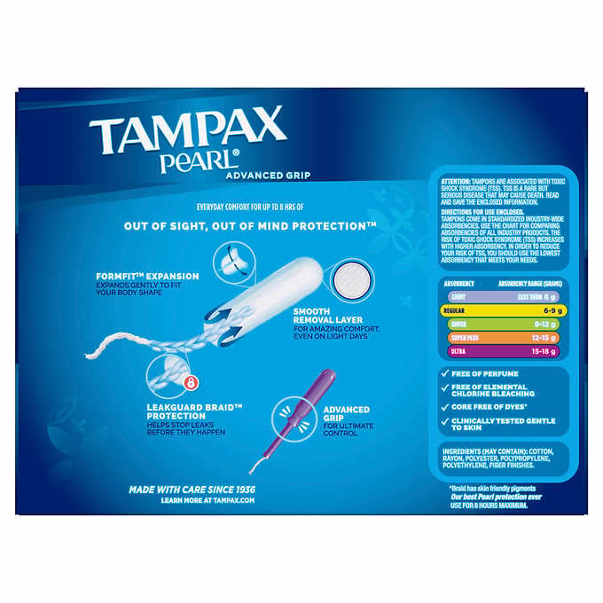 Tampax Pearl Advanced Grip Tampons Regular 96 Count Image 2