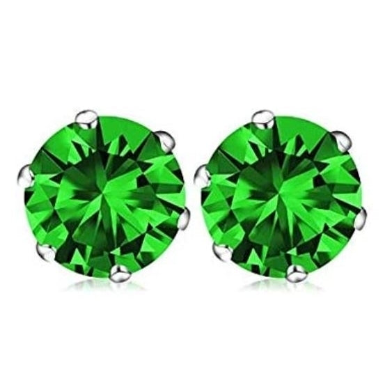 Unisex/Womens Prong Set Cubic Zirconia Stud Gold Filled High Polish Finsh  Stainless Steel Earrings (8mm) - White/Green Image 1