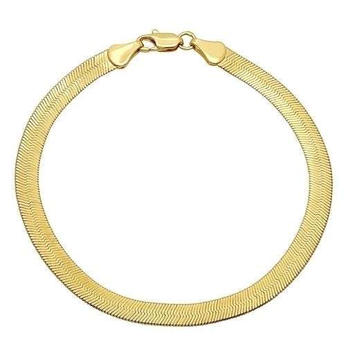 Unisex Real Gold Filled High Polish Magic/Snake Chain Bracelet Flat Herringbone Chain Link Bracelet for Men Women Teen Image 1