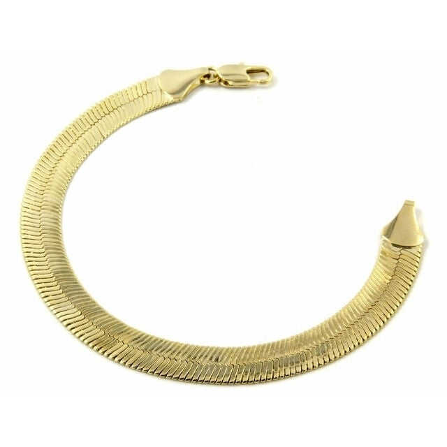Unisex Real Gold Filled High Polish Magic/Snake Chain Bracelet Flat Herringbone Chain Link Bracelet for Men Women Teen Image 2