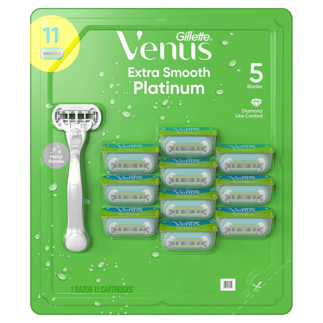 Venus Platinum Extra Smooth Metal Handle Womens Razor 1 Handle + 11 Refills Image 1