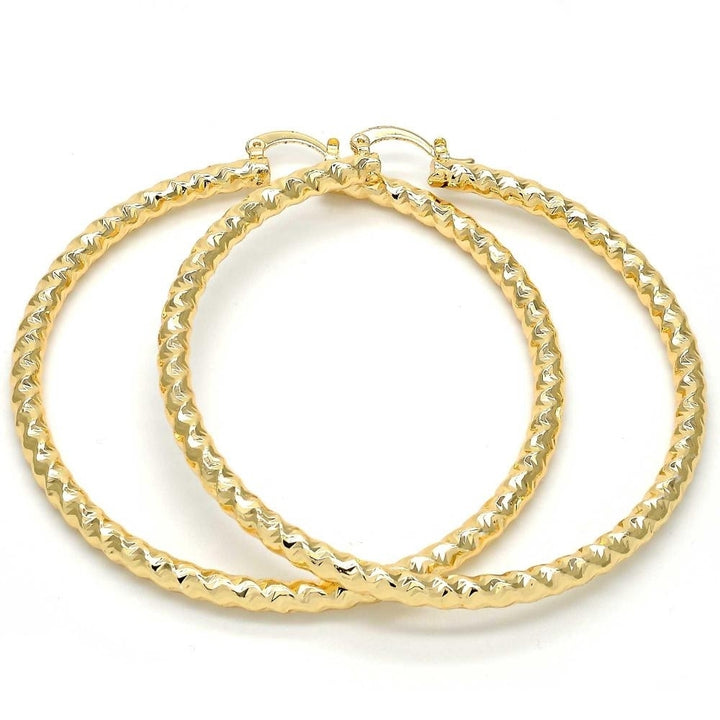 Textured Yellow Gold Hoop Earrings 70mm 8k Gold Filled High Polish Finsh Image 1