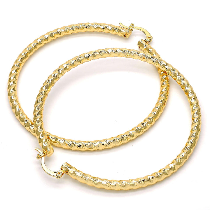 Textured Yellow Gold Hoop Earrings 70mm 8k Gold Filled High Polish Finsh Image 2