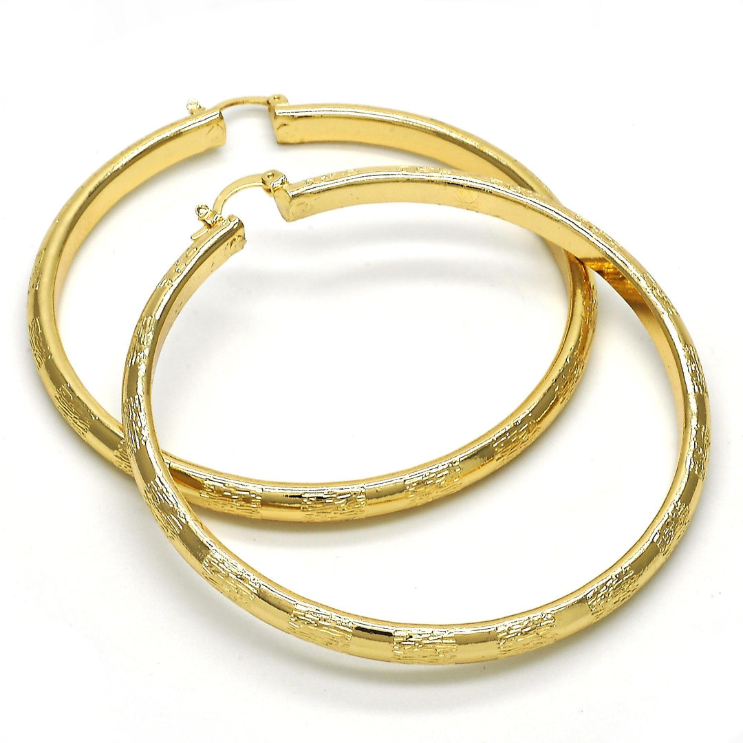 Great Gift Gold Filled High Polish Finsh  70mm Diamond Cut Bangle Style Hoop Earrings Image 2