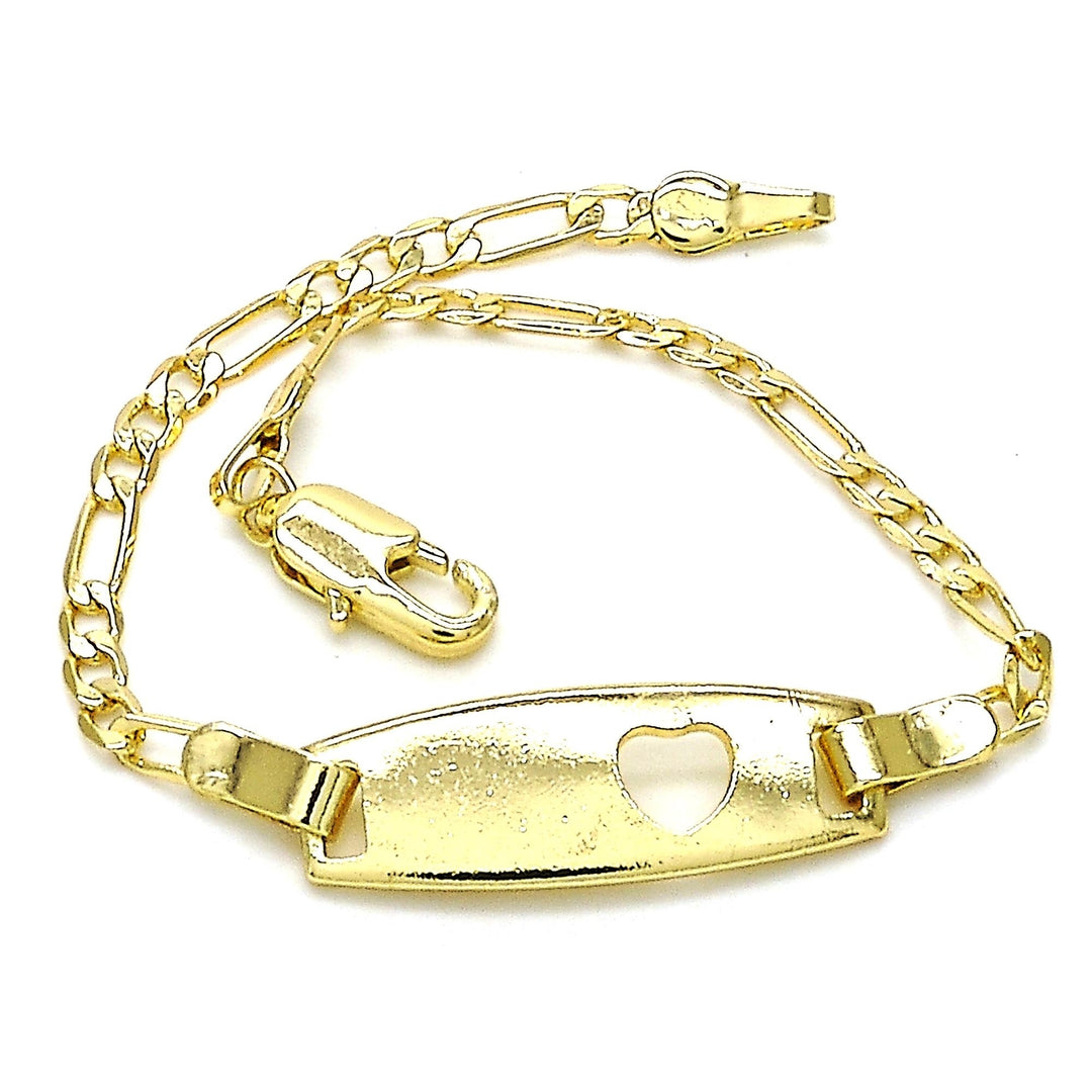 18K Gold Filled High Polish Finsh Figaro Heart LINK ID NAME BRACELET CUSTOM BRACELETS FOR KIDS ID PROTECTION BRACELET Image 2