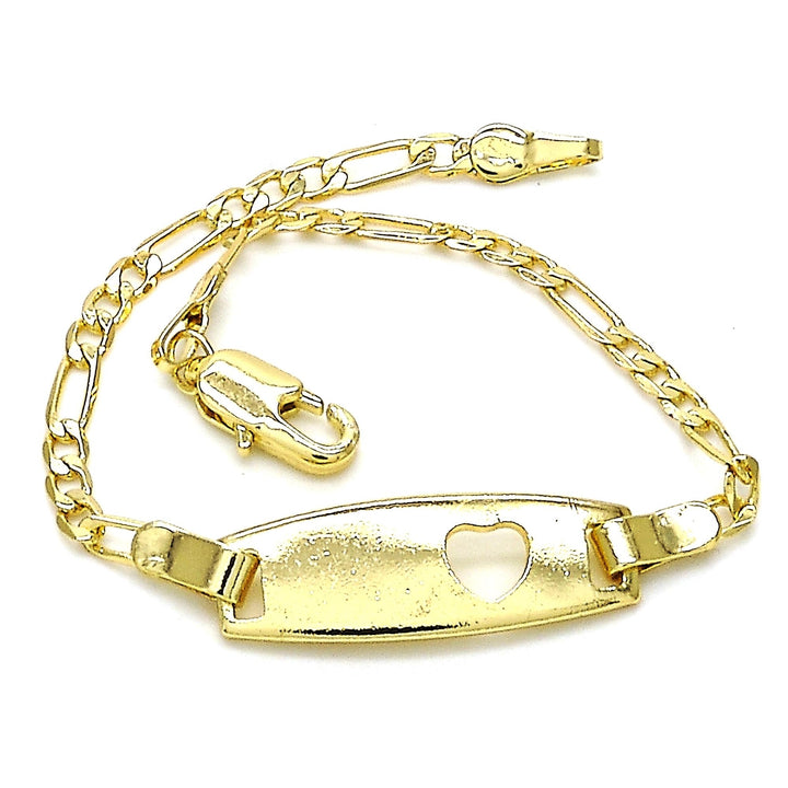 18K Gold Filled High Polish Finsh Figaro Heart LINK ID NAME BRACELET CUSTOM BRACELETS FOR KIDS ID PROTECTION BRACELET Image 2