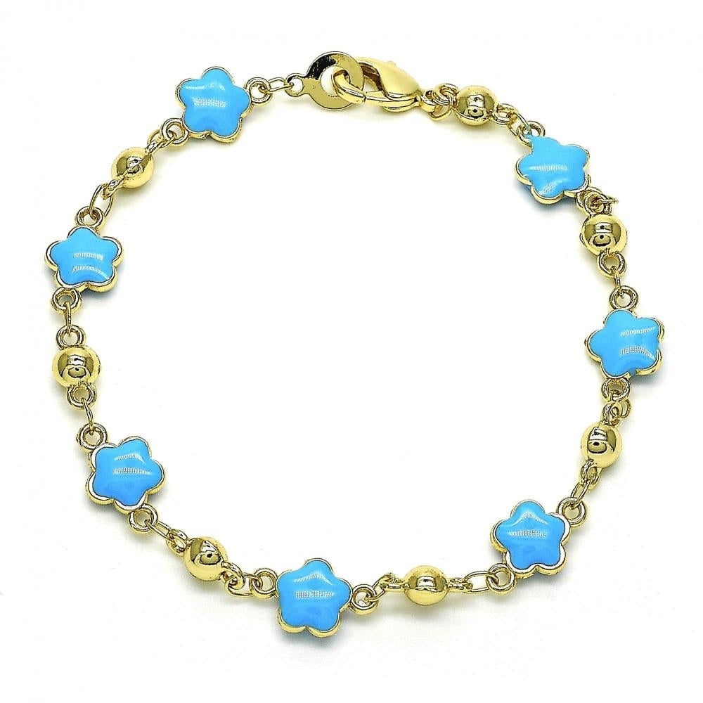 14K Gold Filled High Polish Finsh  Coral/Black/ Turquoise Enamel Flower Bracelet 8 Inches Women Teens Image 1