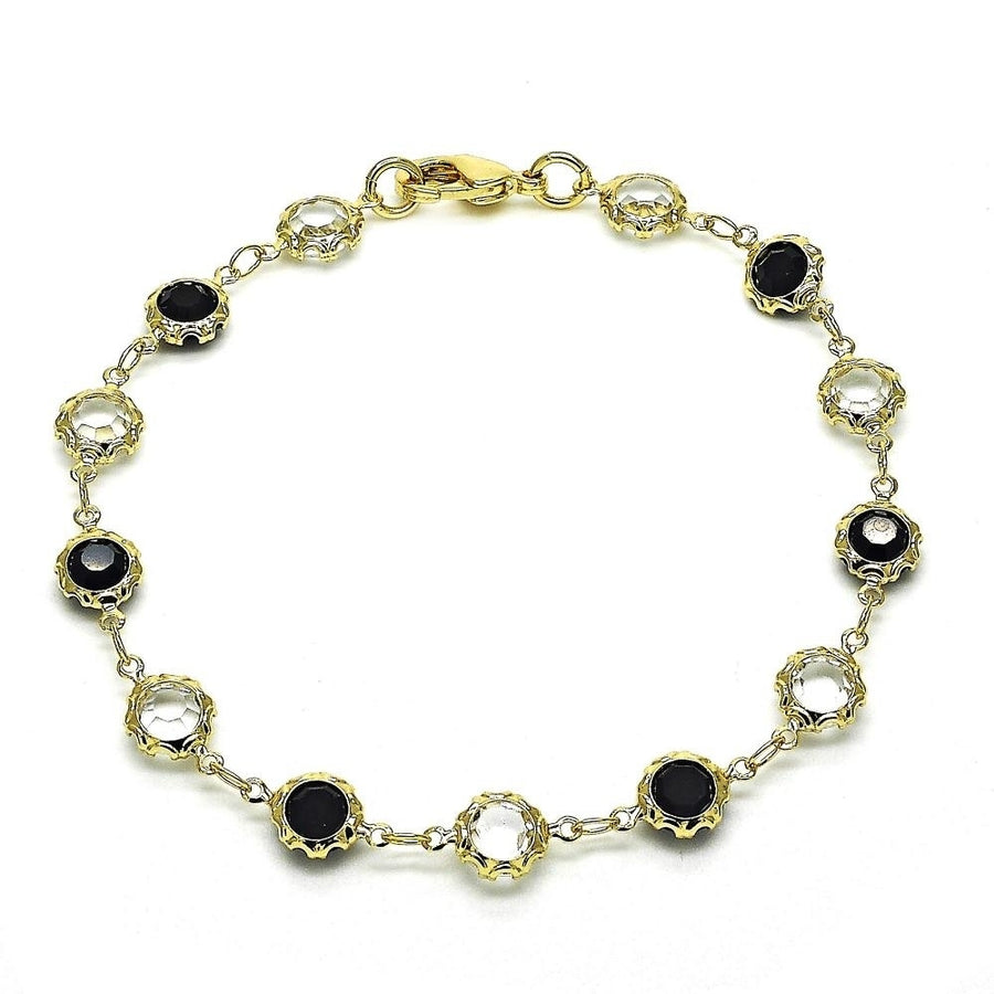 18K Gold Filled High Polish Finsh Black and white Made with Crystal Round Ankle Bracelet Image 1