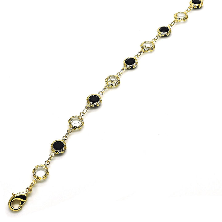 18K Gold Filled High Polish Finsh Black and white Made with Crystal Round Ankle Bracelet Image 2