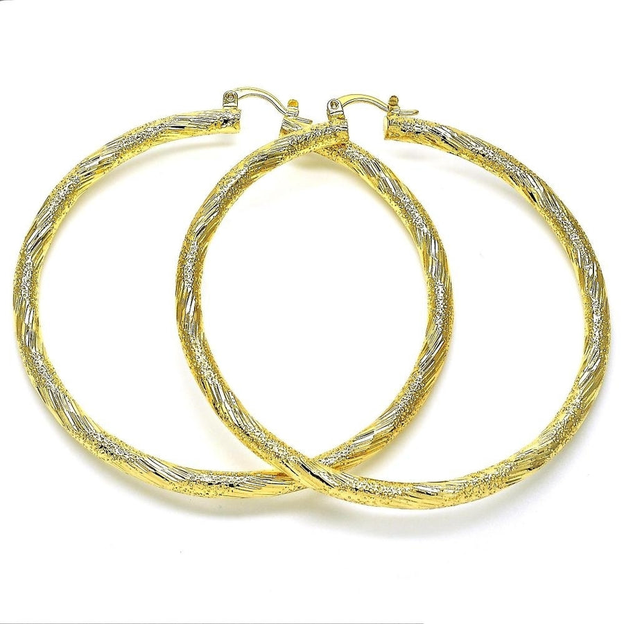 Great Gift Gold Filled High Polish Finsh  70MM Mate Finish Diamond Cut Hoop Earrings Image 1