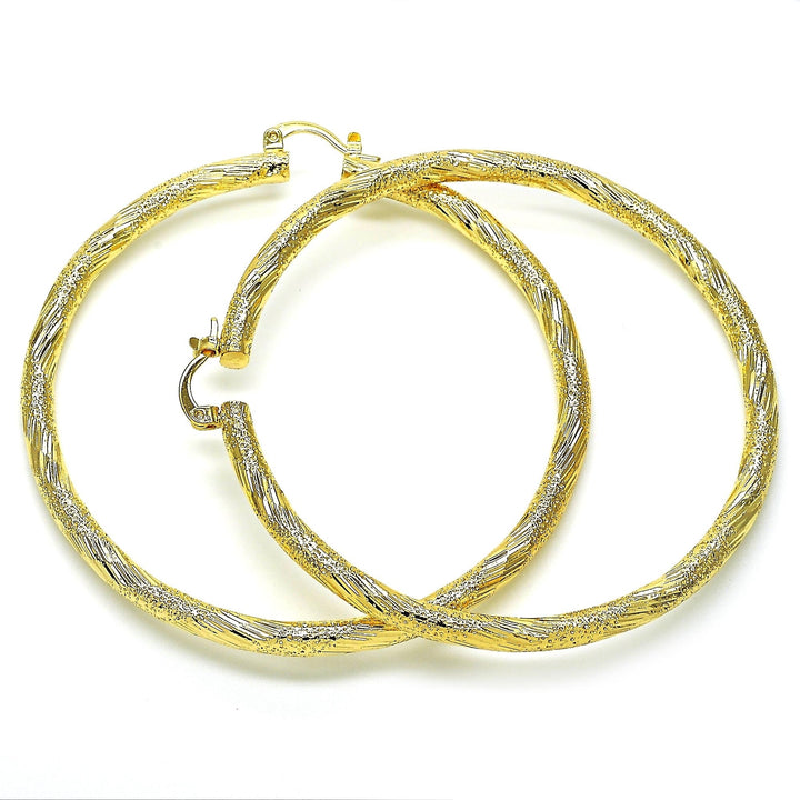 Great Gift Gold Filled High Polish Finsh  70MM Mate Finish Diamond Cut Hoop Earrings Image 2