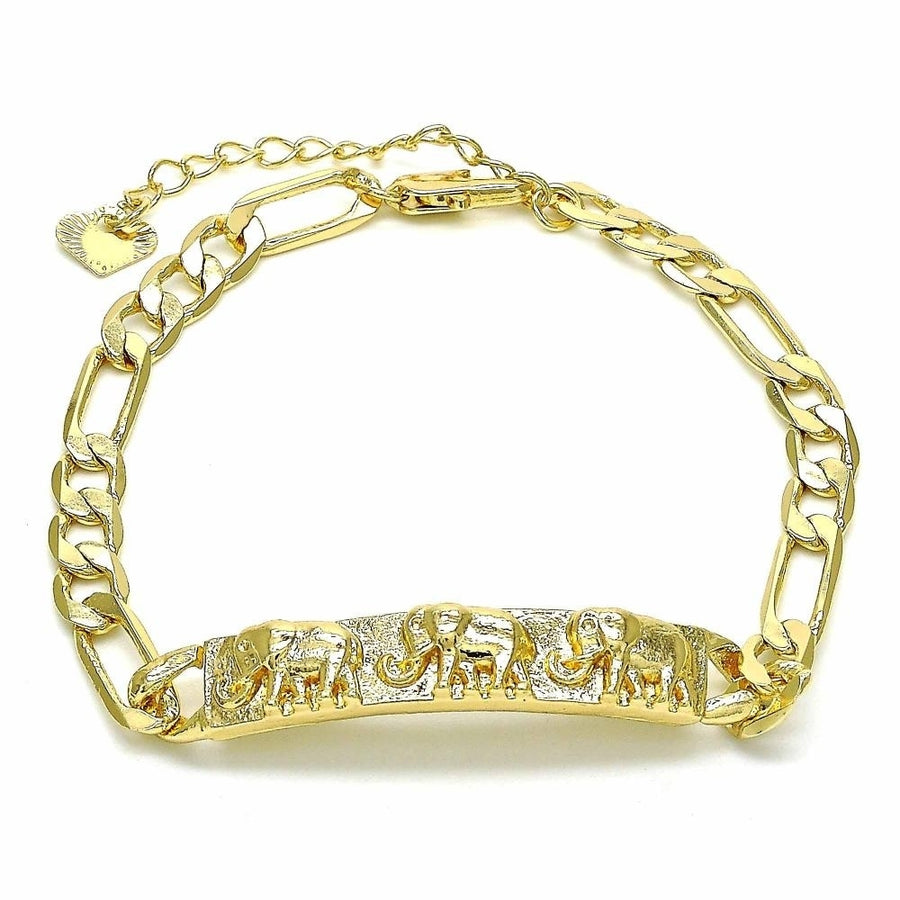 Elephant ID Figaro link Bracelet 8 18K Gold Filled High Polish Finsh Image 1
