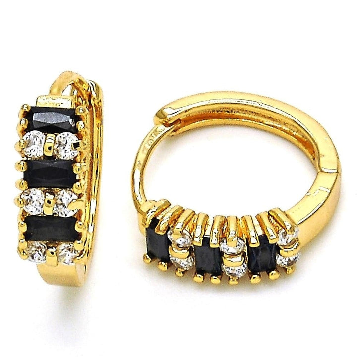 Gold Multi Color or Black Halo Huggie Earrings in Yellow Gold Image 1