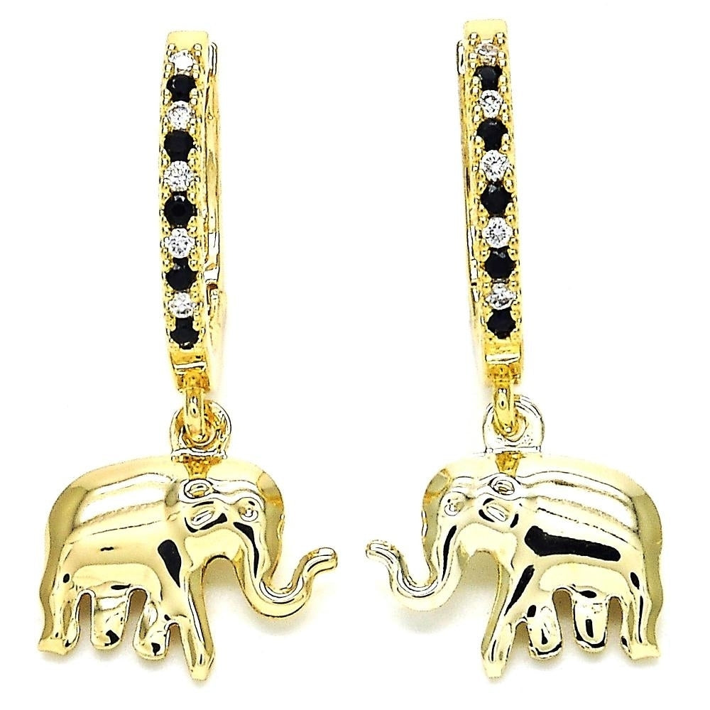 14k Gold Filled High Polish Finsh Elephant Hanging Earring in Yellow Gold Image 1