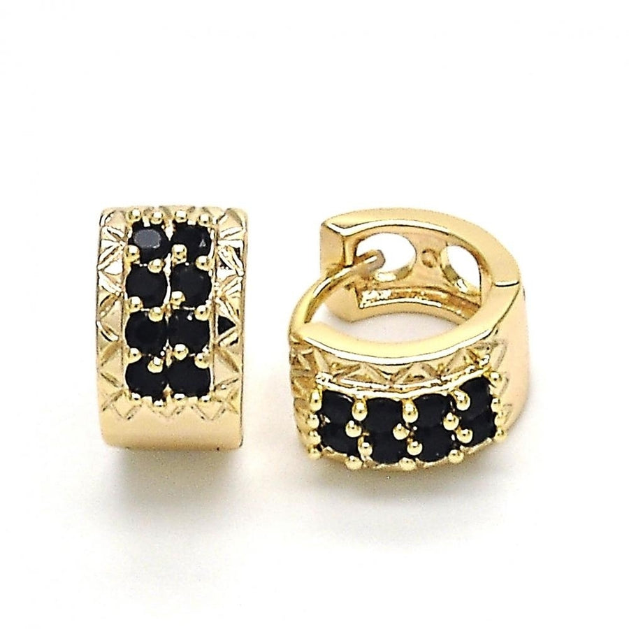 Red OR BLACK HALO 2 line HUGGIE OVAL STONES LAB CREATED EARRINGS  18K Gold Filled High Polish Finsh Image 1