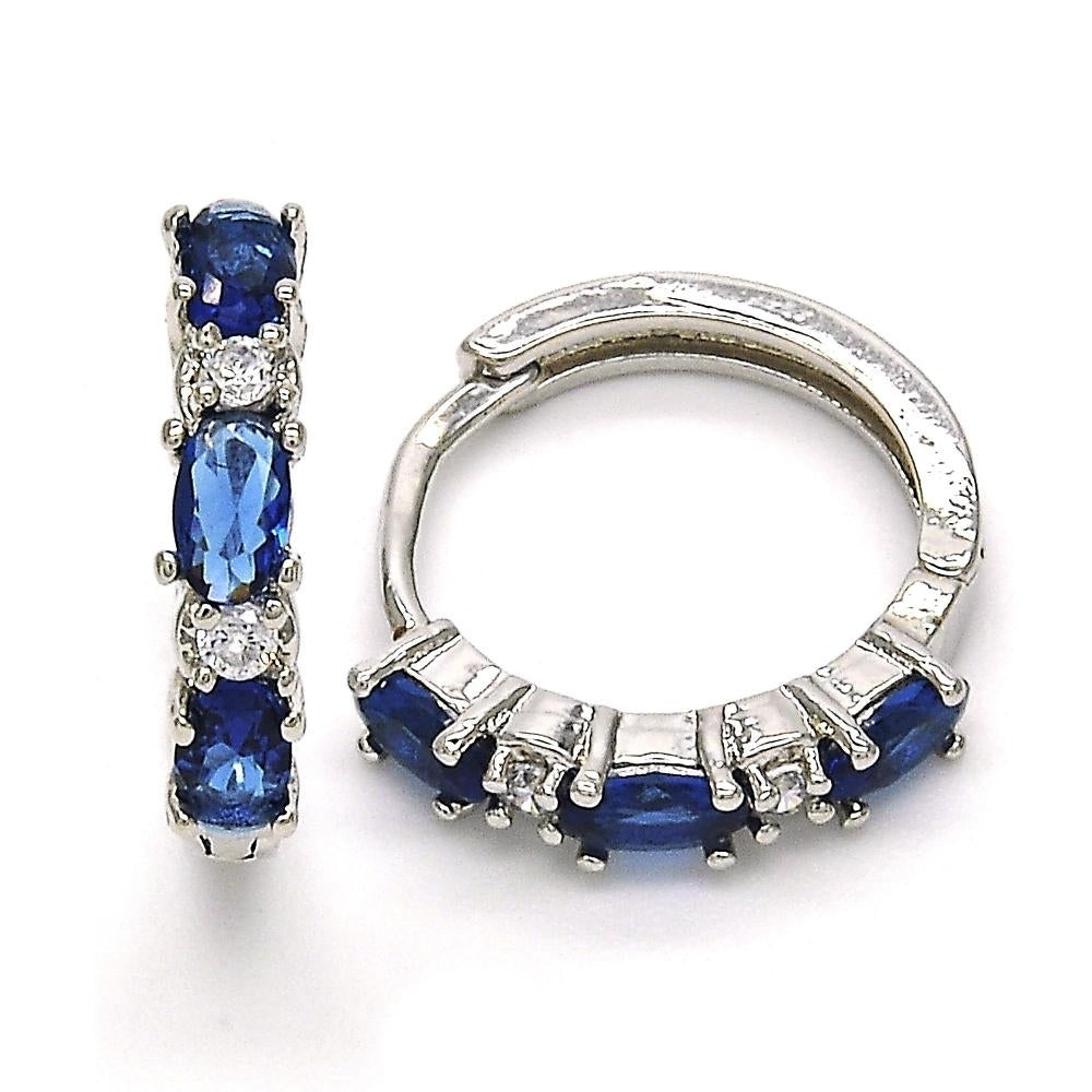 Sapphire or Emerald Lab Created Hoops Earrings in 18K White Gold Filled High Polish Finsh Image 1