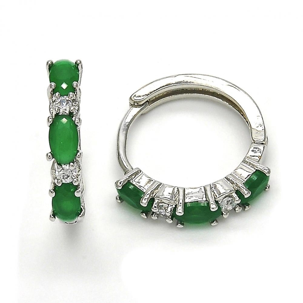 Sapphire or Emerald Lab Created Hoops Earrings in 18K White Gold Filled High Polish Finsh Image 2