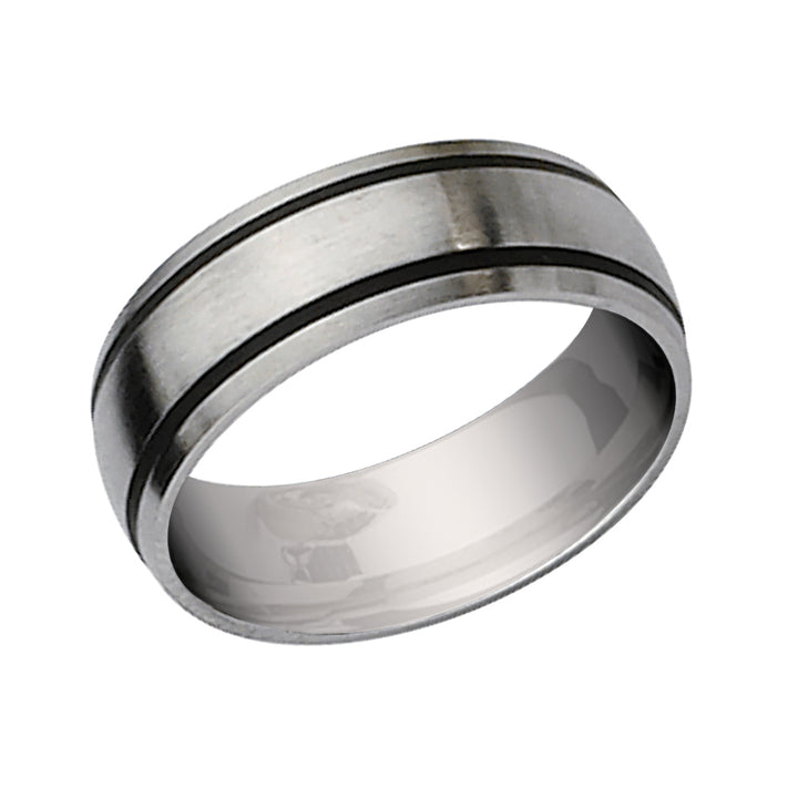 Mens Chisel 8mm Stainless Steel with Black Rubber Accent Satin Brushed Wedding Band Ring Image 2