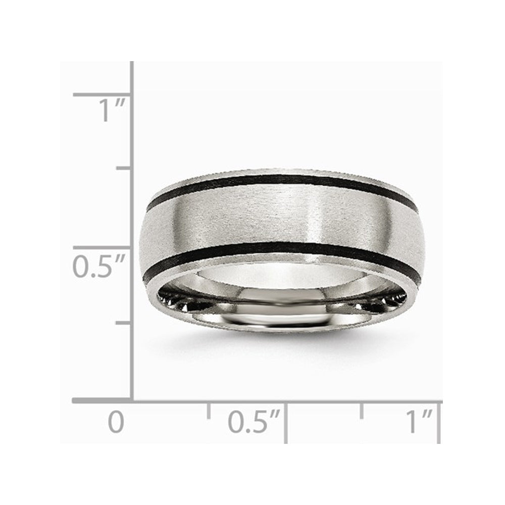 Mens Chisel 8mm Stainless Steel with Black Rubber Accent Satin Brushed Wedding Band Ring Image 3