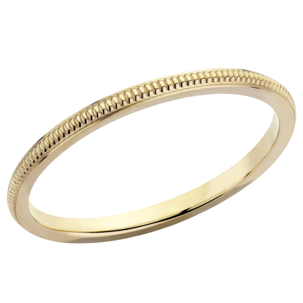 Ladies 14K Yellow Gold 1.50mm Stackable Milgrain Wedding Band Ring Image 2