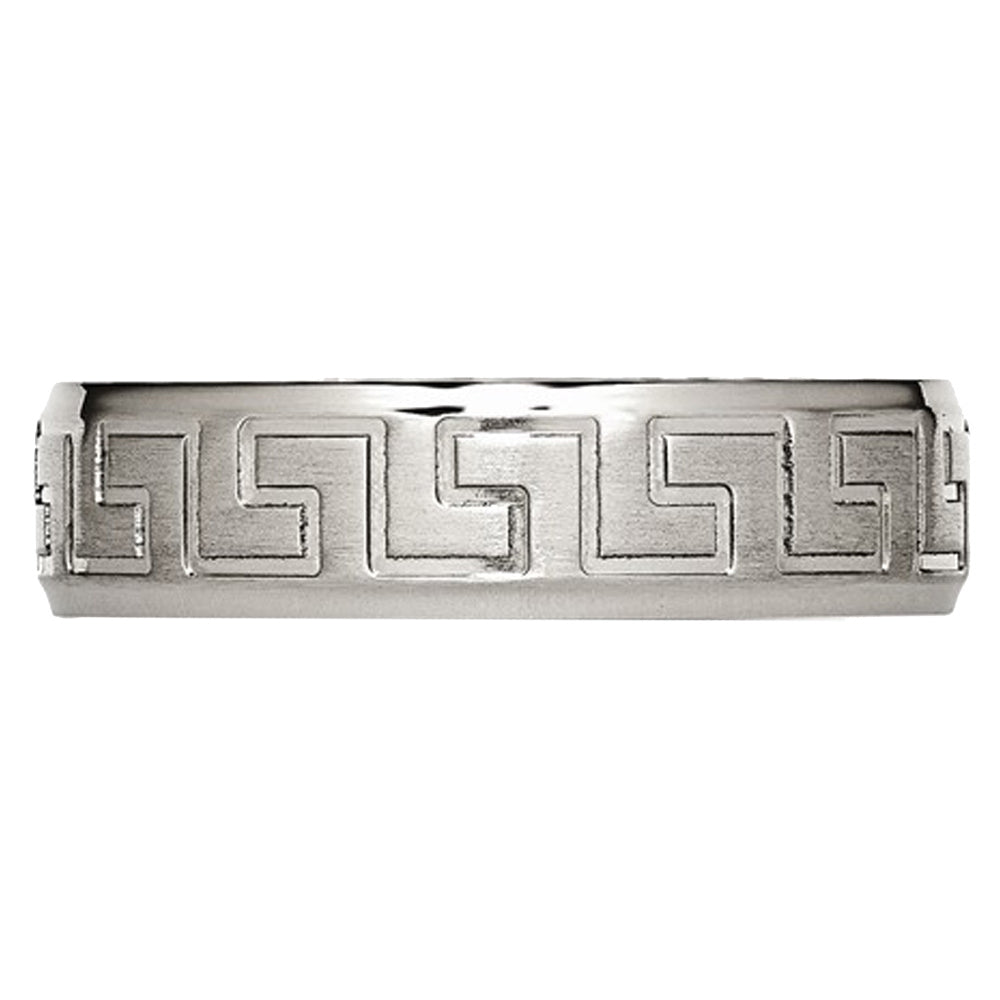 Mens Greek Key 6mm Titanium Satin-Polished Wedding Band Ring Image 2