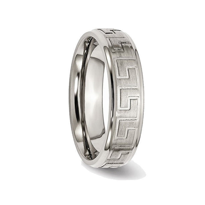 Mens Greek Key 6mm Titanium Satin-Polished Wedding Band Ring Image 3