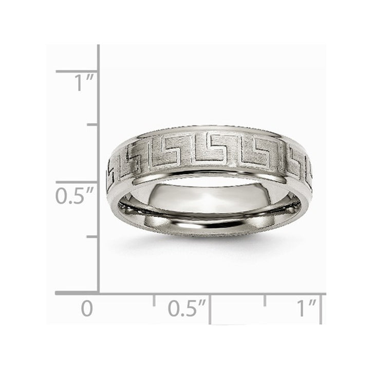 Mens Greek Key 6mm Titanium Satin-Polished Wedding Band Ring Image 4