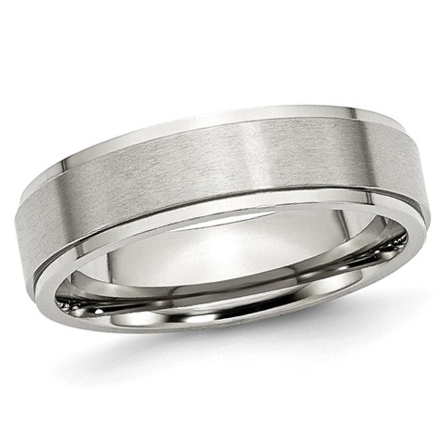 Mens Chisel 6mm Satin Stainless Steel Comfort Fit Wedding Band Ring with Ridge Image 1