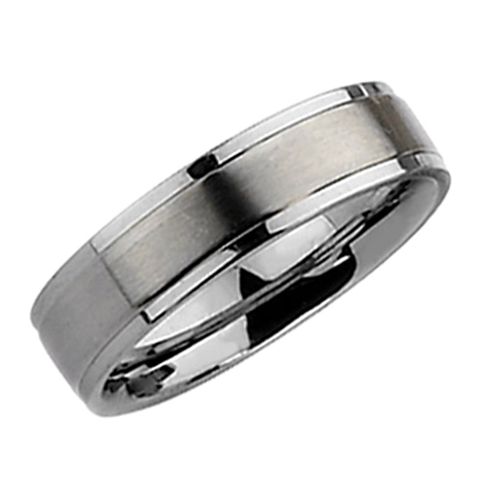 Mens Chisel 6mm Satin Stainless Steel Comfort Fit Wedding Band Ring with Ridge Image 2